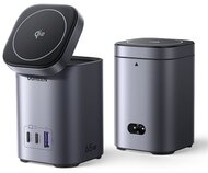 UGREEN asztali hálózati töltő, mágneses, vezeték nélküli töltés, 65W, 4 az 1-ben, 2x USB-C, 1x USB-A, GaN, szürke