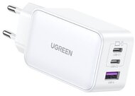 UGREEN Nexode hálózati töltő, 65W, 3 Port, PD 3.0, GaN, 2x USB-C, 1x USB-A, fehér