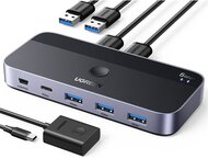 UGREEN KMP Switch USB 3.0, 4 port, 2x4, 2 USB-A bemenet 4 USB kimenet, 5Gbps, asztali vezérlővel, szürke