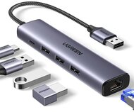 UGREEN HUB USB 3.0, 3x USB-A. 1x USB-C, Ethernet 1Gbit/s, szürke