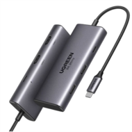 UGREEN Dokkoló állomás 6 az 1-ben, 8K@30Hz, Dual Monitor, USB HUB, Dual HDMI 2.0 és 2.1, 2x USB-A, USB-C, 100W, szürke