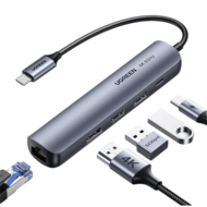 UGREEN Dokkoló állomás 5 az 1-ben, 4K@60Hz, USB HUB, HDMI 2.0, Ethernet, 3x USB-A, USB-C, 100W, szürke