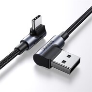 UGREEN Kábel USB 2.0 USB-A - USB-C, 90°-os, 480 Mbps, M/M, 1m, szürke