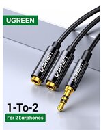 UGREEN Kábel 3.5mm Jack - 2x 3,5mm Jack, elosztó, M/F/F, 0,2m, fekete