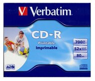 Verbatim CD-R 700 MB, 80min, 52x, normál tok, szélesen nyomtatható, matt,"ID"