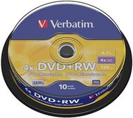 Verbatim DVD-RW 4,7 GB, 4x, újraírható, hengeren,10db/csomag (SERL)