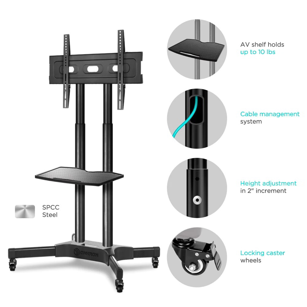 ONKRON Mobile TV Stand Rolling TV Cart for 40 to 65 Inch LCD LED TV Screens, Black bevachip.hu