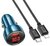 Hoco Z50_LIGHTNING_B hoco z50 autós töltő usb+type-c aljzat (48w, pd gyorstöltő 3.0, led kijelző + lightning kábel) sötétkék